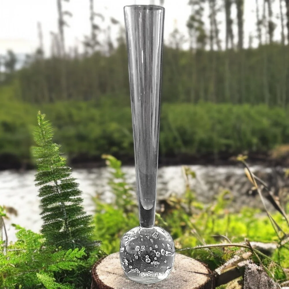 Vtg Bubble‎ Art Glass Bud Vase Paperweight Hand Blown ICY Clear Boiling Affect